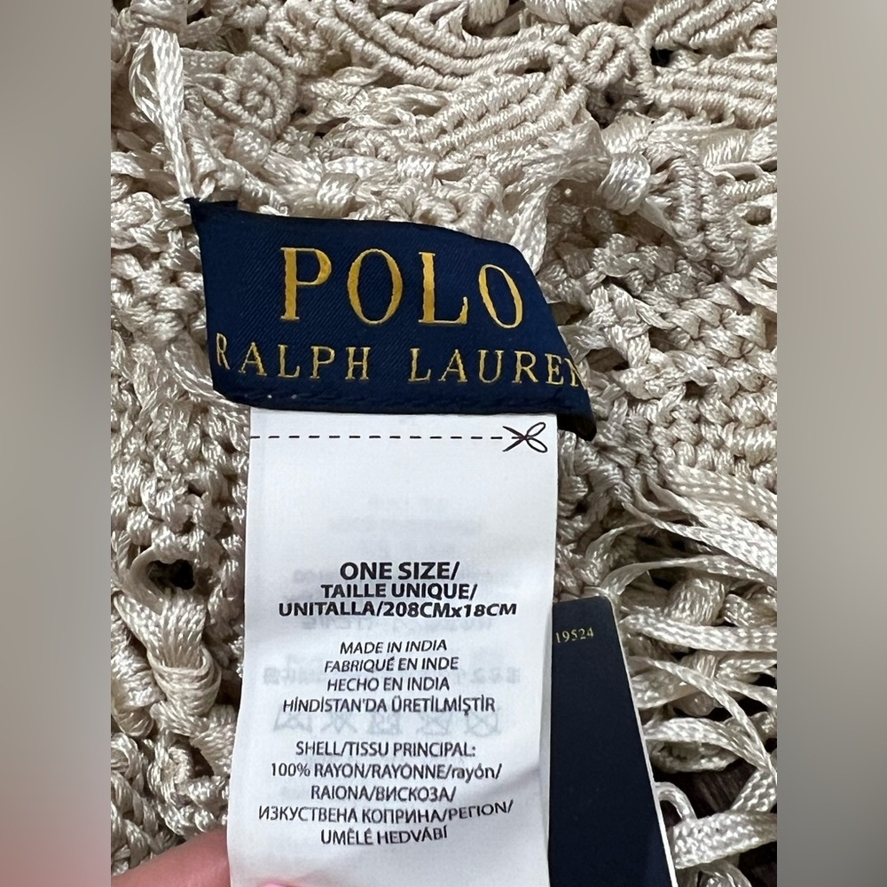 Polo Ralph Lauren Scarf Womens Ivory Crochet Fringed Rectangular One Size - Picture 6 of 8